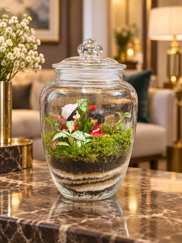 Scarlet Sweethearts Glass Terrarium