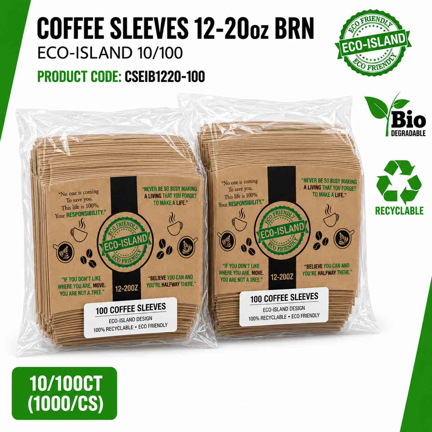 Coffee Sleeves 12-20oz Bwn Eco-Island 10/100