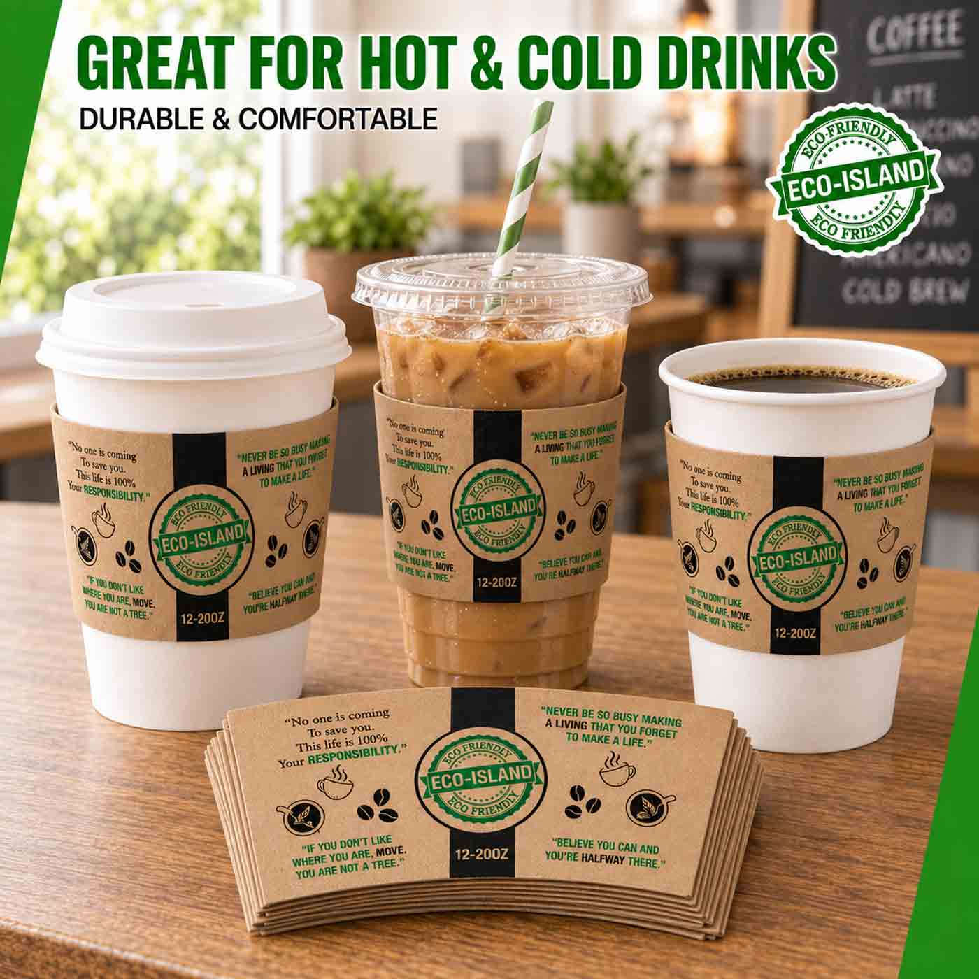 Coffee Sleeves 12-20oz Bwn Eco-Island 10/100