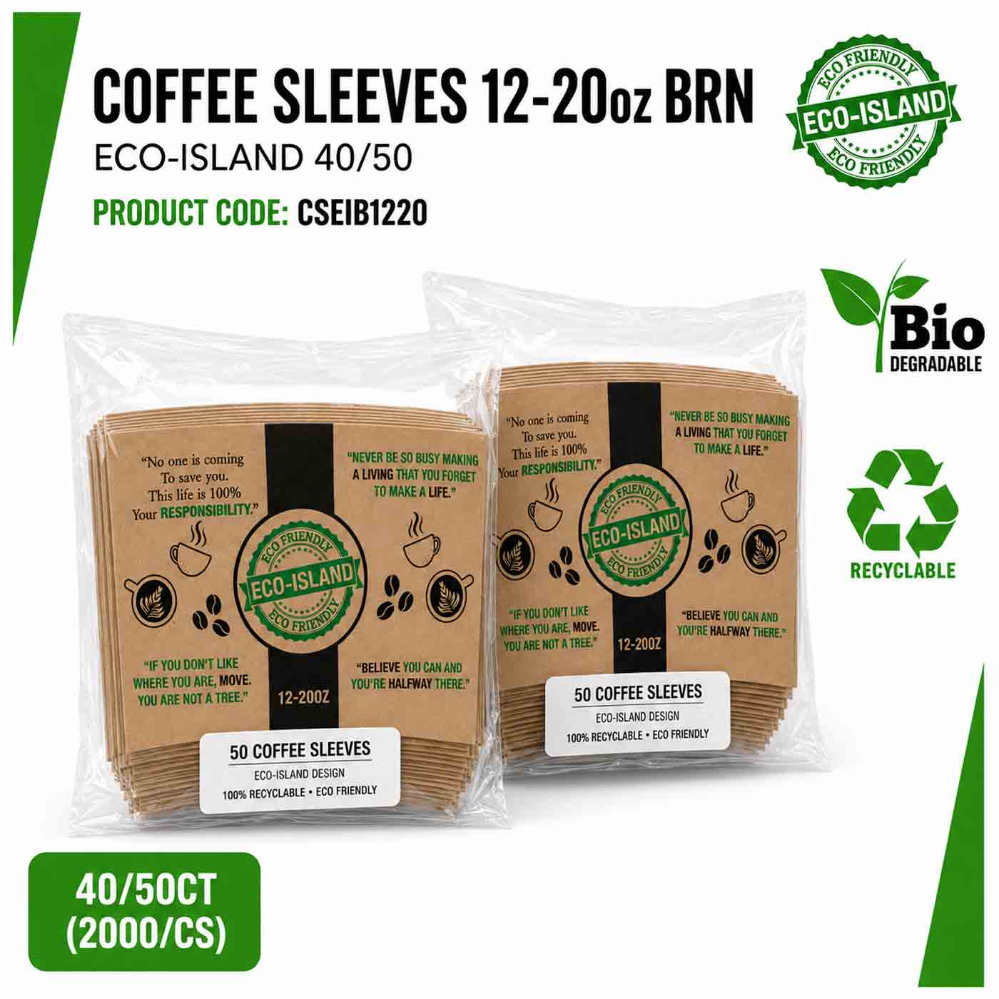 Coffee Sleeves 10/12/16oz BRN Eco-Island Printed 20/50