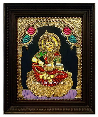 Annapoorani Tanjore Painting with red saree Annapoorani Tanjore Painting with red saree