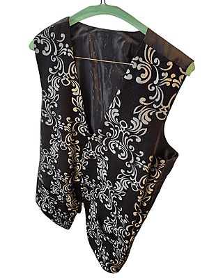 Black and Silver Brocade Vest