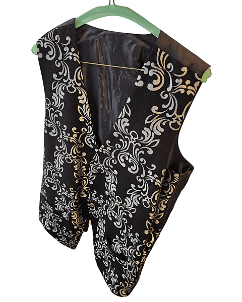 Black and Silver Brocade Vest