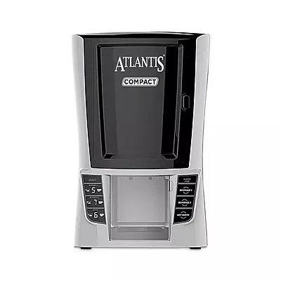 Front view of the Atlantis Compact, highlighting its two separate beverage selection buttons. Front view of the Atlantis Compact, highlighting its two separate beverage selection buttons.