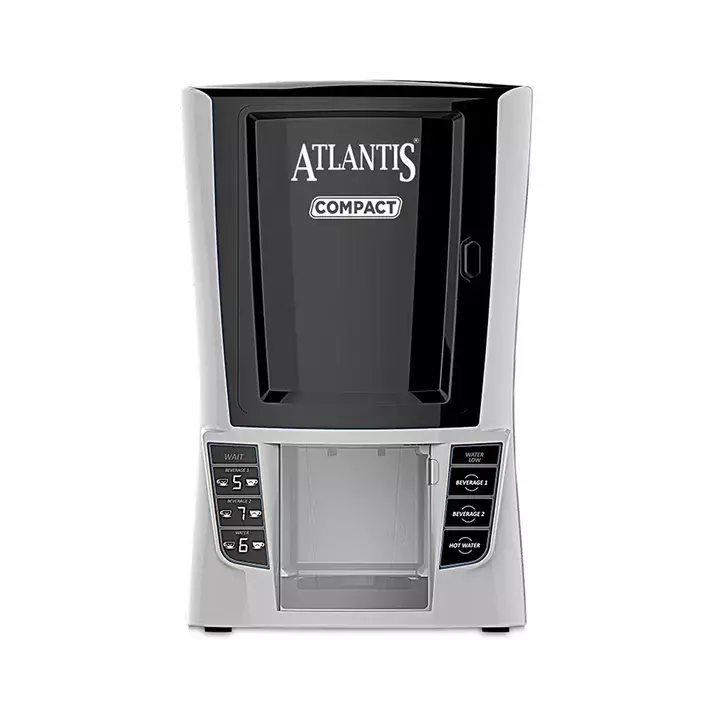 Front view of the Atlantis Compact, highlighting its two separate beverage selection buttons.