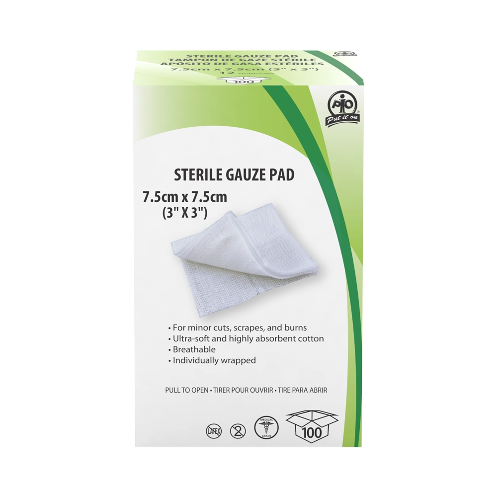 Compresses de gaze, stériles, emballées individuellement-7.6 cm x 7.6 cm (3 po x 3 po)