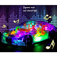 3D Gear Simulation Baby Car Toy with Music, Lights & 360° Rotation – Transparent Mechanical Car