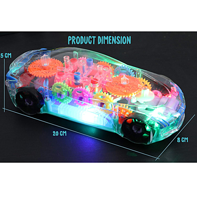 3D Gear Simulation Baby Car Toy with Music, Lights & 360° Rotation – Transparent Mechanical Car