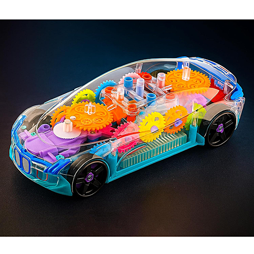 3D Gear Simulation Baby Car Toy with Music, Lights & 360° Rotation – Transparent Mechanical Car