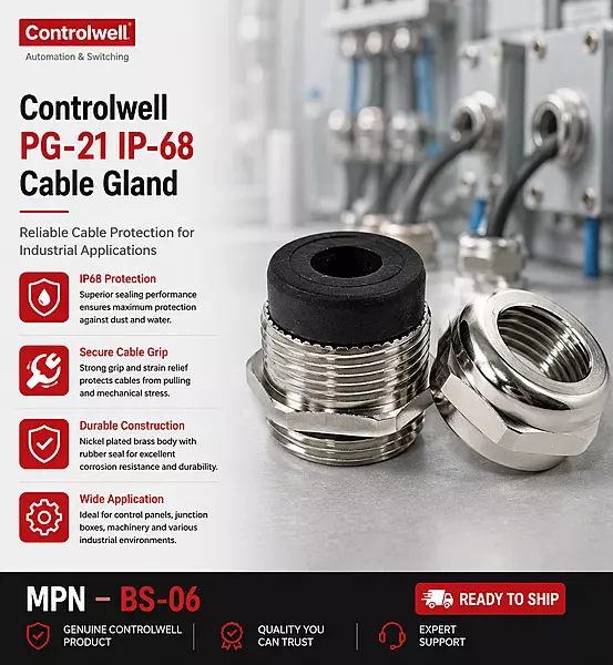Controlwell Cable Gland PG-21 IP-68 Grey