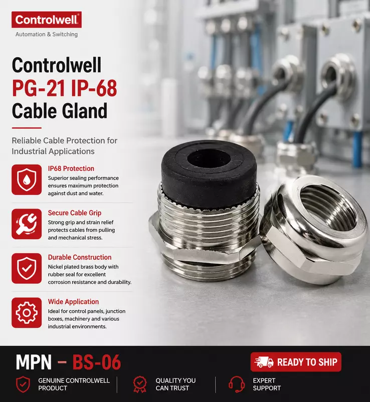 Controlwell Cable Gland PG-21 IP-68 Grey