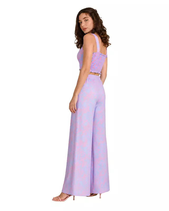 Women's Floral Print Crop Top & Wide-Leg Pants Co-Ord Set