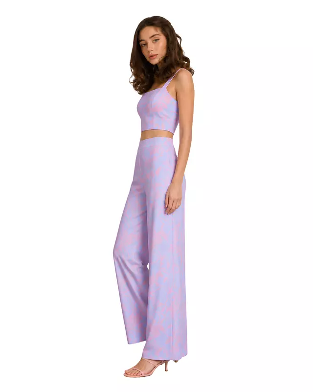 Women's Floral Print Crop Top & Wide-Leg Pants Co-Ord Set