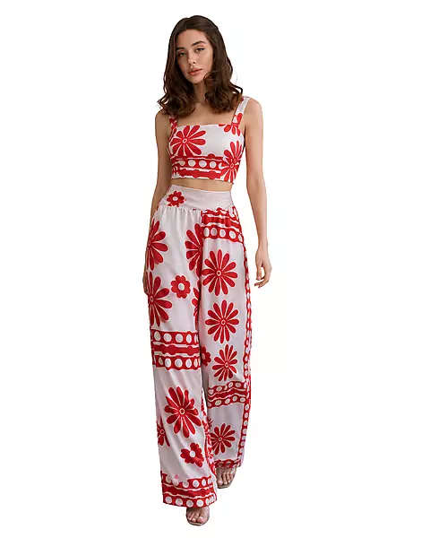Women's Floral Print Crop Top & Wide-Leg Pants Co-Ord Set
