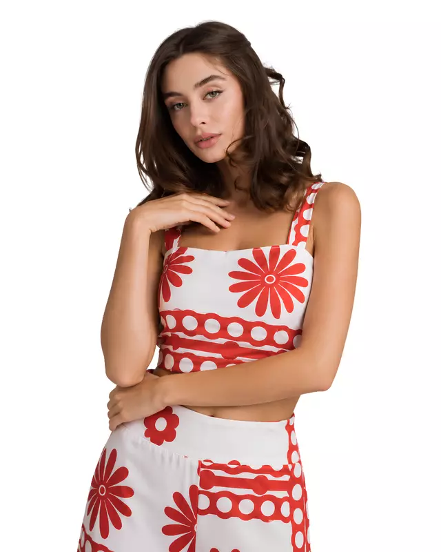 Women's Floral Print Crop Top & Wide-Leg Pants Co-Ord Set