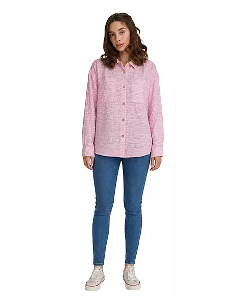Women's Textured Oversized Button-Up Shirt