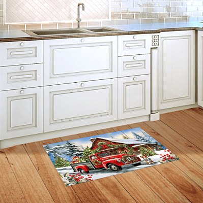 Country Christmas Doormat – Vintage Red Truck & Barn