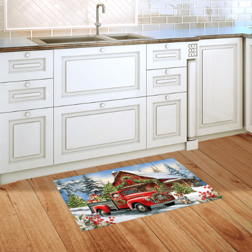 Country Christmas Doormat – Vintage Red Truck & Barn
