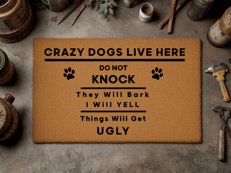 Crazy Dogs Live Here Doormat - A Warning with a Twist!