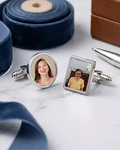 Affinity Collection personalized cufflinks set featuring custom photo or engraved design.
