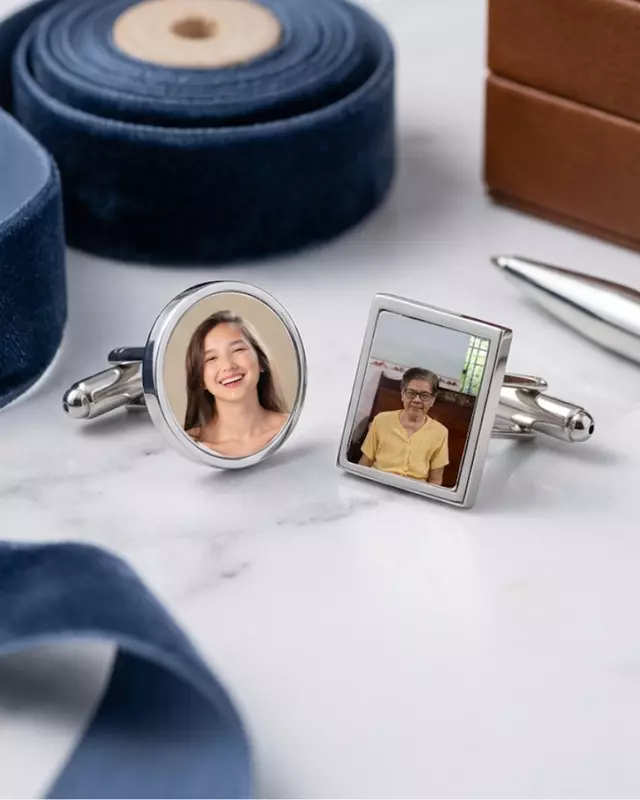 Affinity Collection personalized cufflinks set featuring custom photo or engraved design.