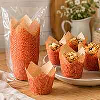 Cupcake Baking Cup RED Mariposa Print 2"x 3 1/4" 10/100