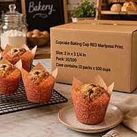Cupcake Baking Cup RED Mariposa Print 2"x 3 1/4" 10/100
