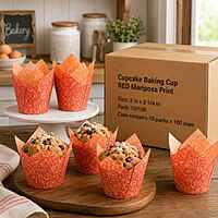 Cupcake Baking Cup RED Mariposa Print 2"x 3 1/4" 10/100