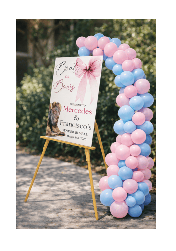 Custom Sign with Stand Gender Reveal, Birthday, Weddings / Letrero personalizado con soporte para cumpleaños y revelación de género