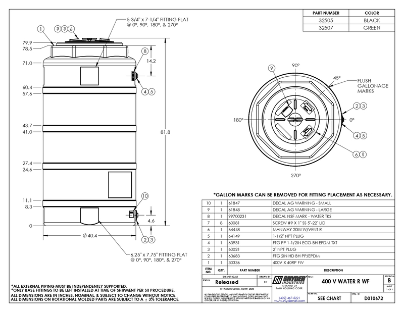 Snyder Industries 400 Gallon Black Vertical Water Tank