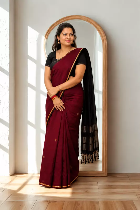 Maheswari silk cotton Red with black