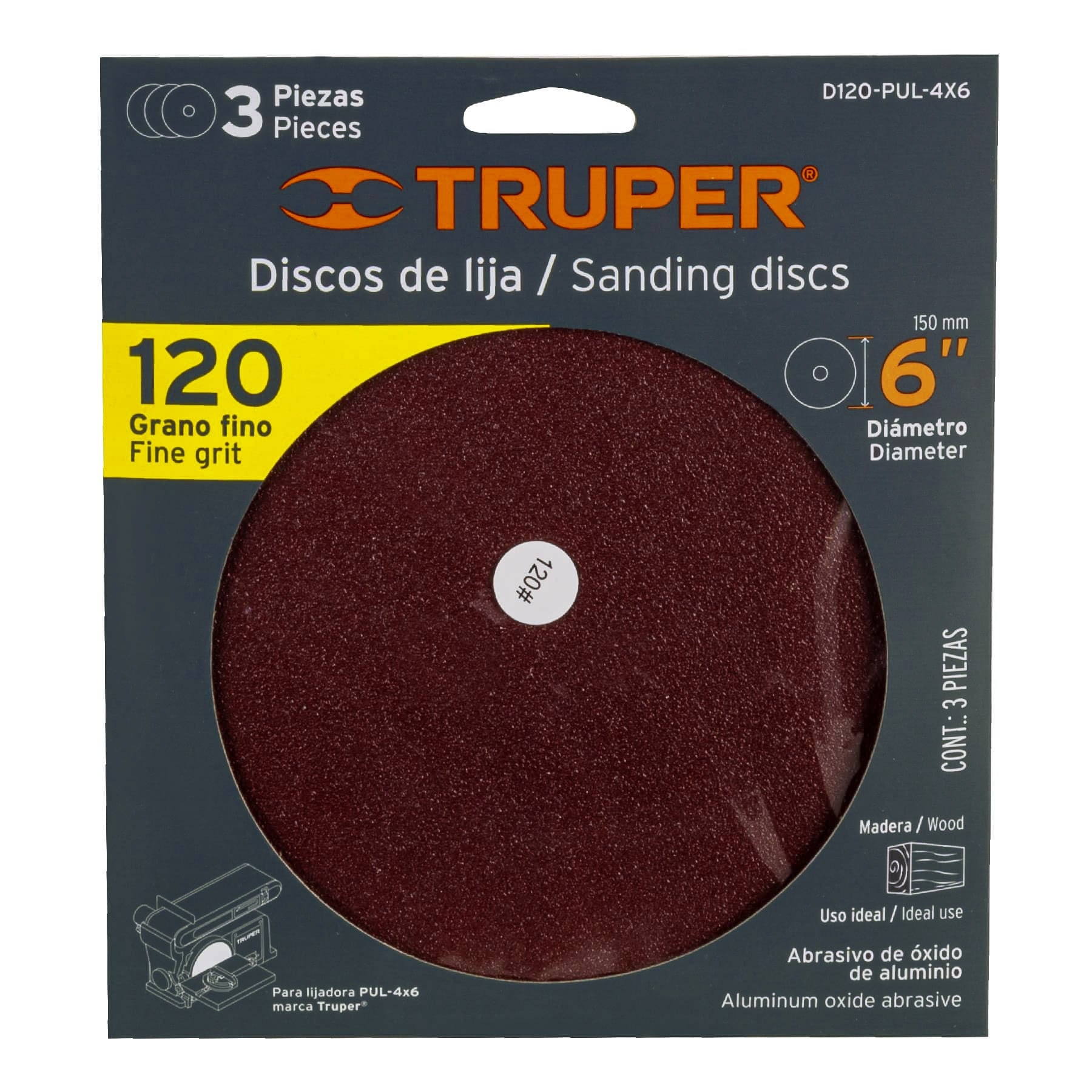 Caja con 3 discos de lija 6' grano 120 para PUL 4x6 - D120-PUL-4X6 / 16165