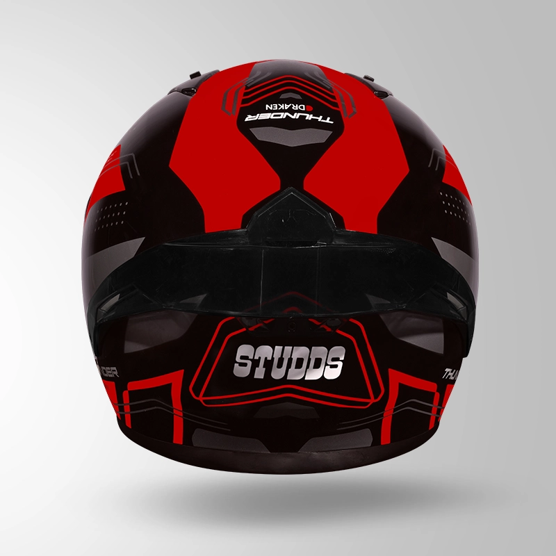 STUDDS THUNDER D2 DRAKEN BLACK N2 RED C/V (L) WITH SPOILER AND MIRROR VISOR
