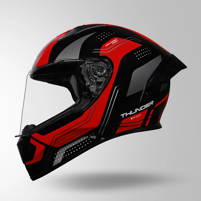 STUDDS THUNDER D2 DRAKEN BLACK N2 RED C/V (L) WITH SPOILER AND MIRROR VISOR