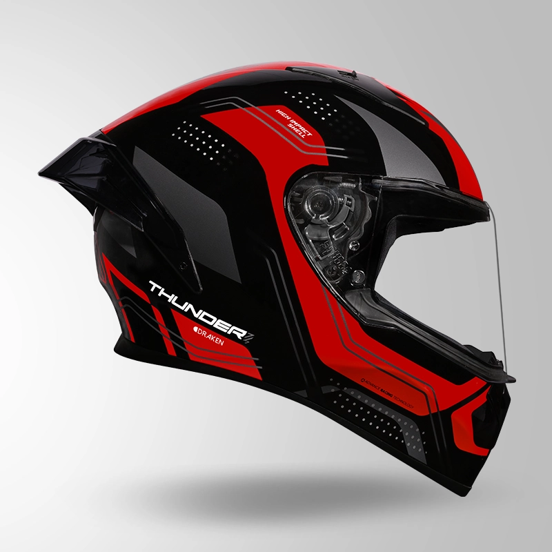 STUDDS THUNDER D2 DRAKEN BLACK N2 RED C/V (L) WITH SPOILER AND MIRROR VISOR