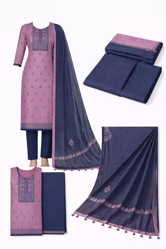 Unstitched Salwar kameez set in pink and grey