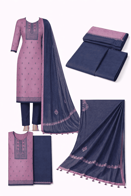 Unstitched Salwar kameez set in pink and grey