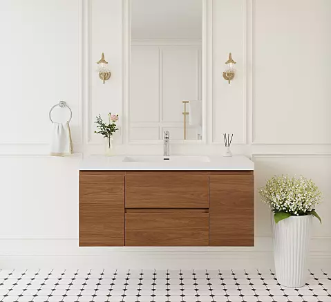 48" Floating Vanity with Sink – Honey Gold Walnut