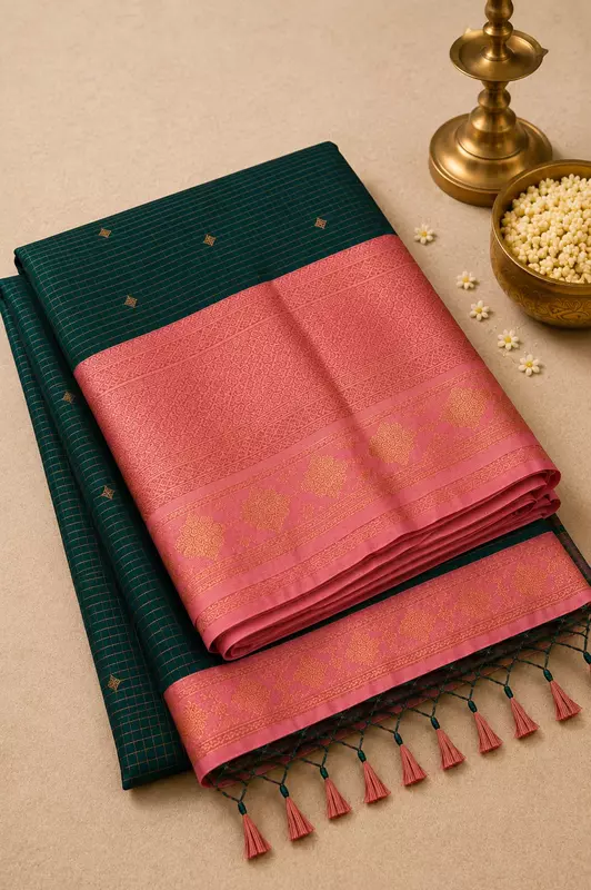 Pure Semi Silk Green With Pink