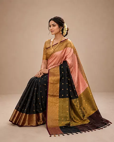 Pink with Black Banarasi Silk