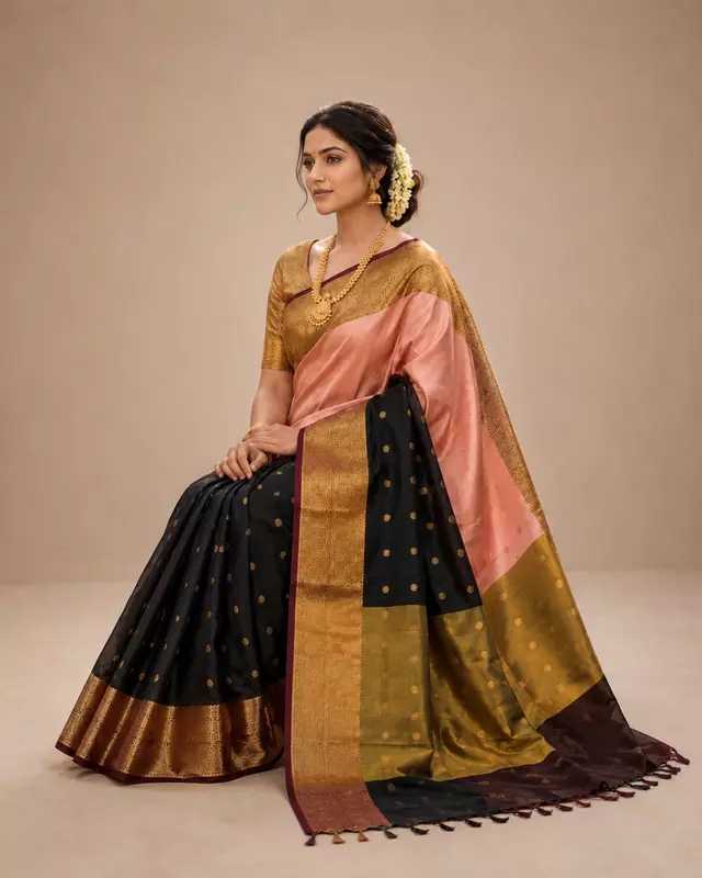 Pink with Black Banarasi Silk