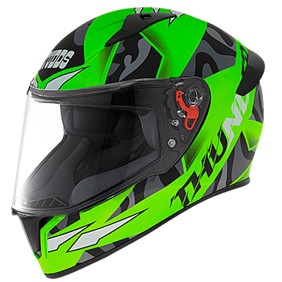 STUDDS THUNDER D7 MATT NEON GREEN N9 BLACK C/V (L) WITH SPOILER AND MIRROR VISOR