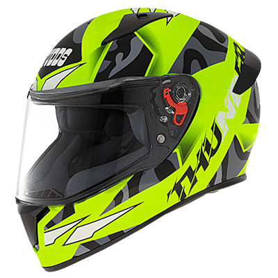STUDDS THUNDER D7 MATT NEON YELLOW N9 BLACK C/V (XL) WITH SPOILER AND MIRROR VISOR