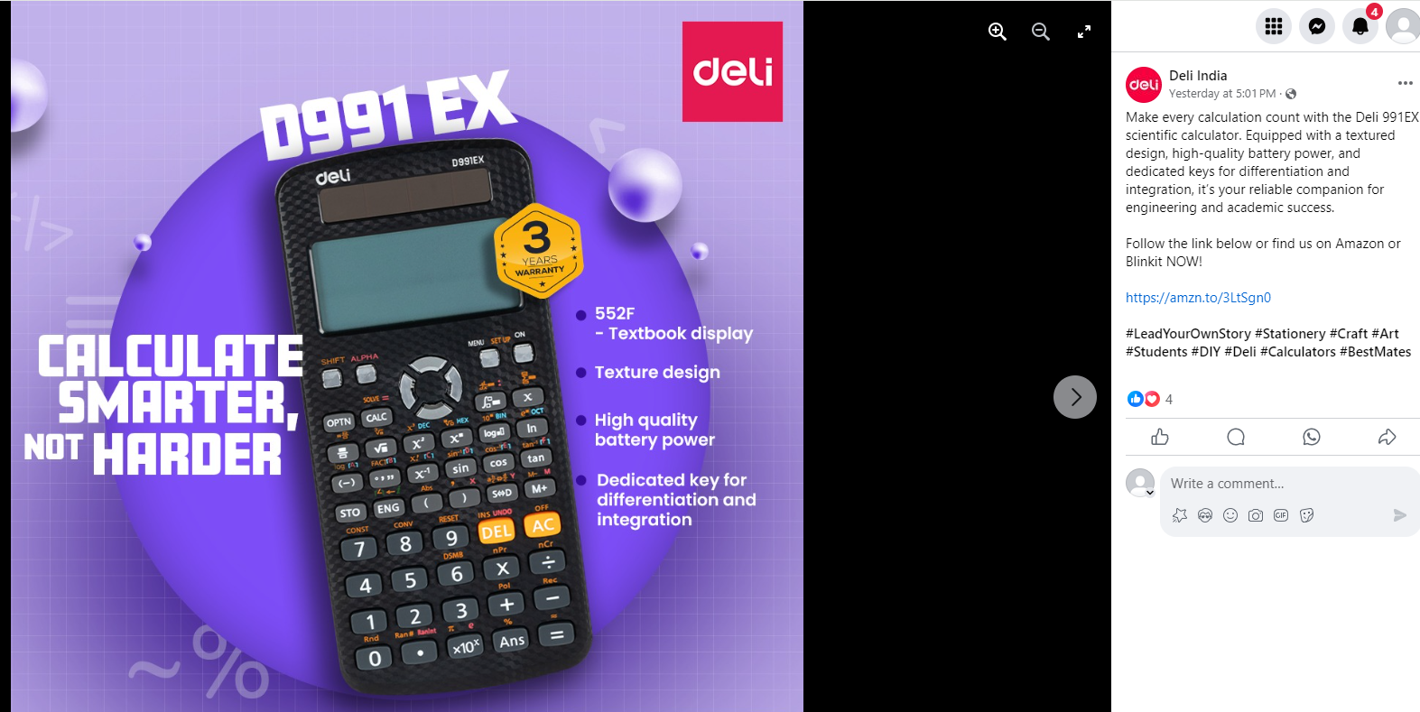 DELI EXCEED D991EX SCIENTIFIC CALC.552F