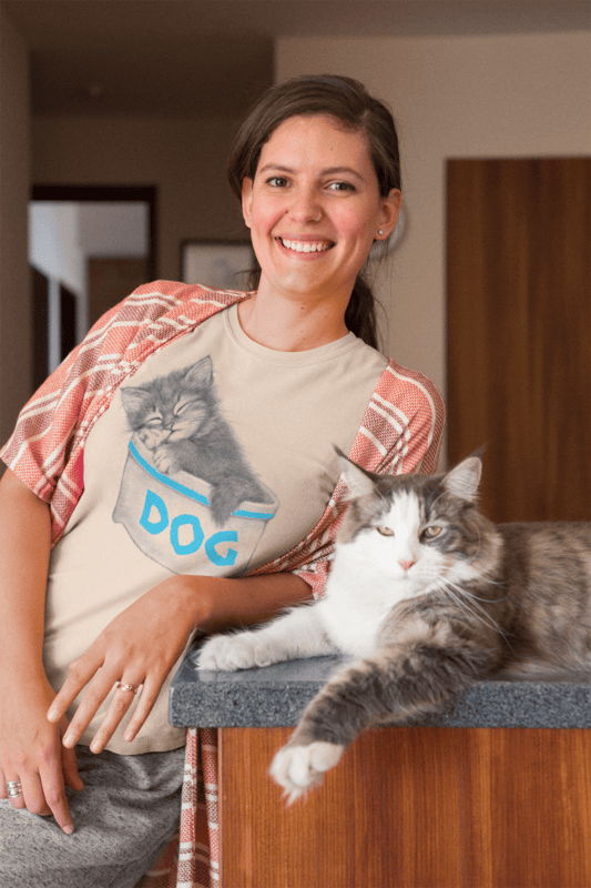 Sleeping Cat In Dog Bowl Natural Softstyle T-shirt