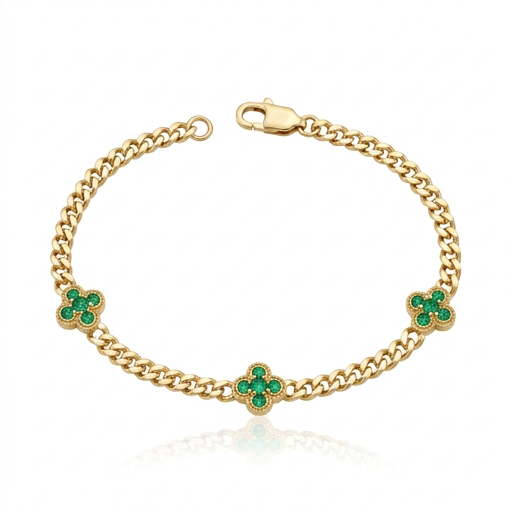 Pulsera cubana con trébol de Esmeralda