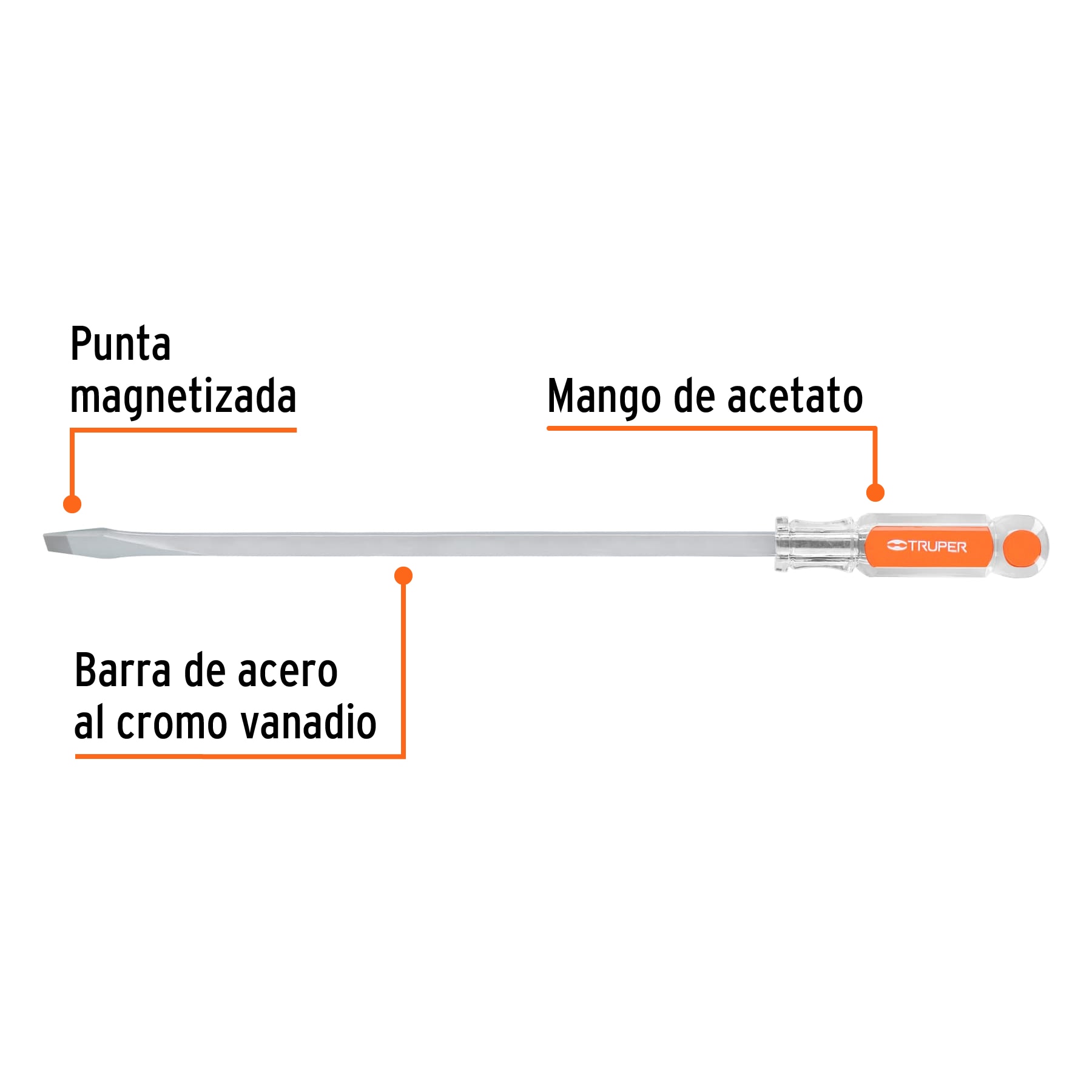 Desarmador plano, barra cuadrada, mango acetato, 3/8 x 12' - DC-3/8X12 / 14116
