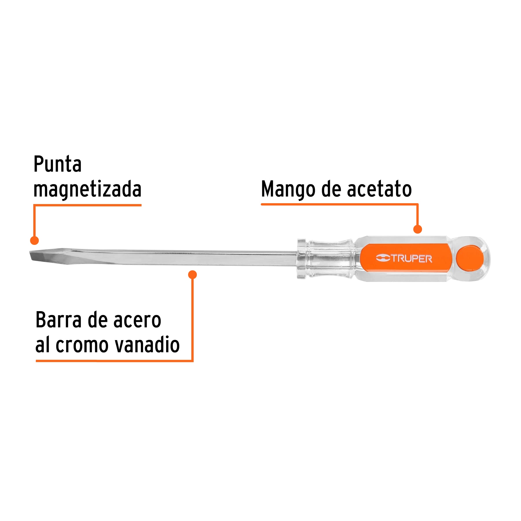 Desarmador plano, barra cuadrada, mango acetato, 5/16 x 6' - DC-5/16X6 / 14104