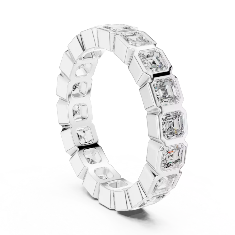 The ethreal bezel set sq emerald eternity band 4.20mm