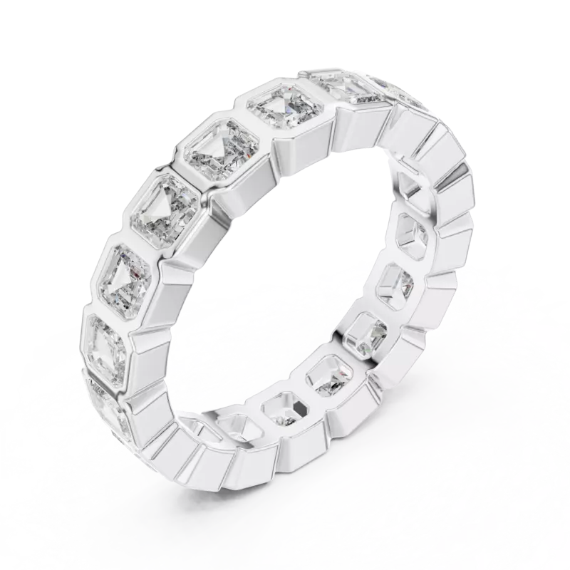 The ethreal bezel set sq emerald eternity band 4.20mm